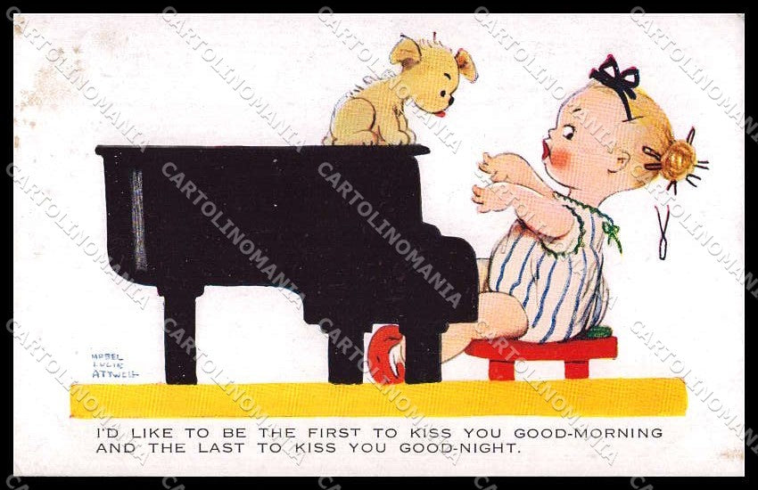 Artist Signed Mabel Lucie Attwell Girl Piano Dog serie 1089 pc ZG4602 – fronte