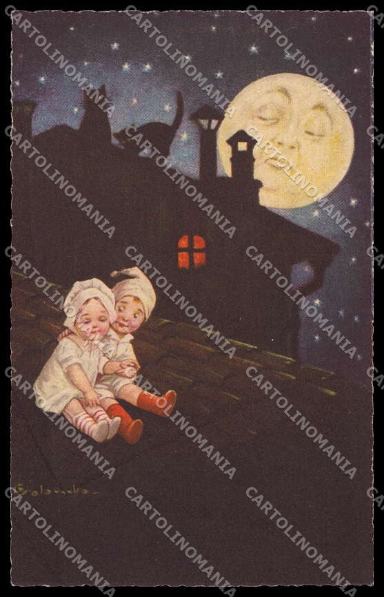 Artist Signed Colombo Children Paper Moon Bambini serie 1907-2 pc ZG4656 – fronte