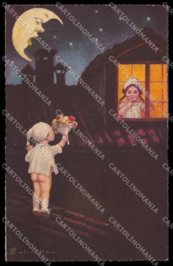 Artist Signed Colombo Children Paper Moon Bambini serie 1907-4 pc ZG4658 – fronte