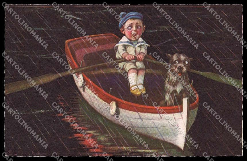 Artist Signed Colombo Boy Dog Bambini serie 1902-2 pc ZG4659 – fronte