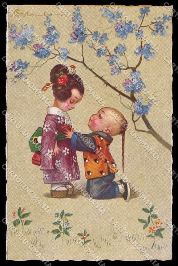 Artist Signed Colombo Children Japan Geisha Girl Bambini serie 1963-3 pc ZG4667 – fronte