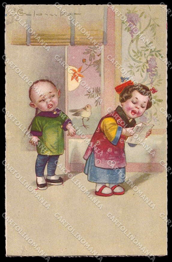 Artist Signed Colombo Children Japan Geisha Girl Bambini serie 1963-4pc ZG4668 – fronte