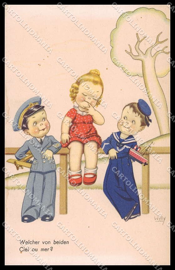 Artist Signed Willy Children Bambini Aviazione Marina serie 9 pc ZG4701 – fronte