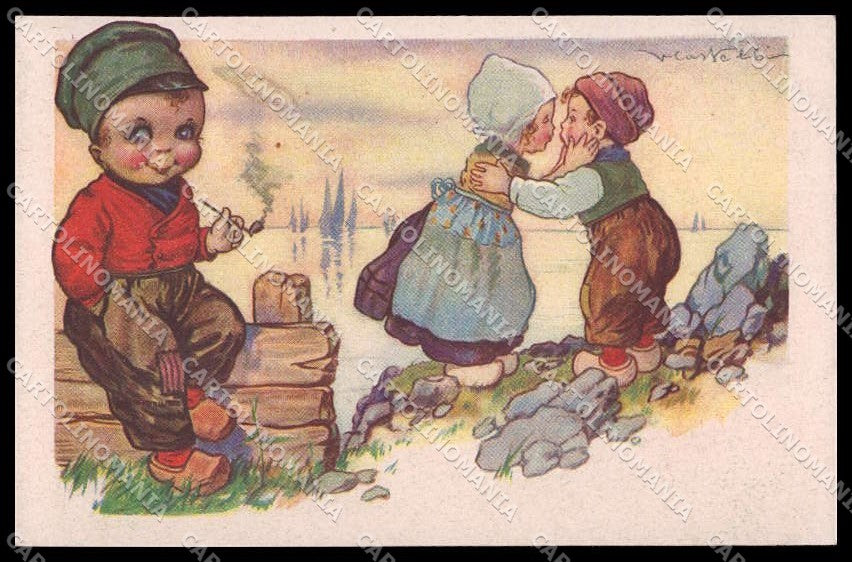 Artist Signed Castelli Dutch Children Bambini serie 496-2 pc ZG4714 – fronte