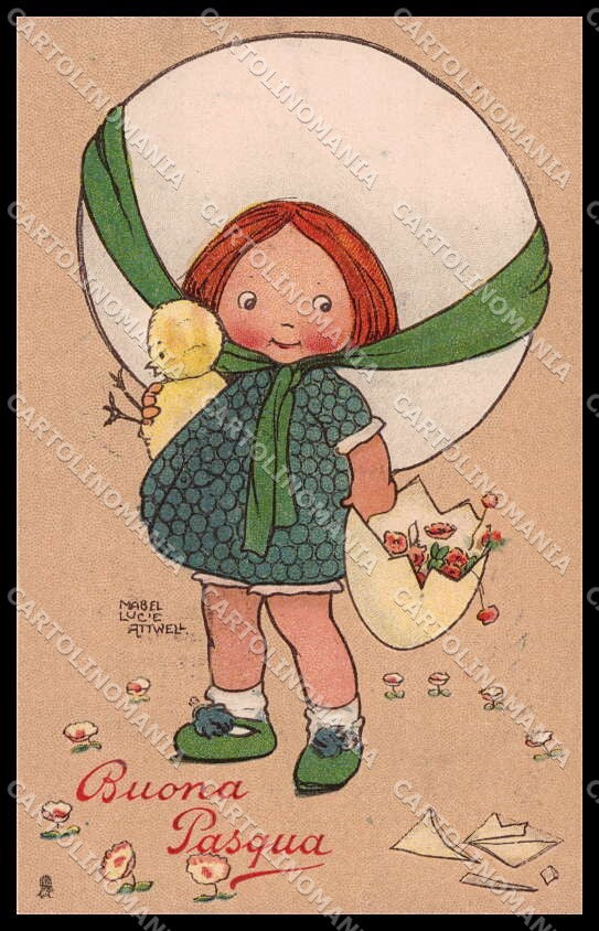 Artist Signed Mabel Lucie Attwell Girl Easter Tuck serie 842 pc ZG4723 – fronte