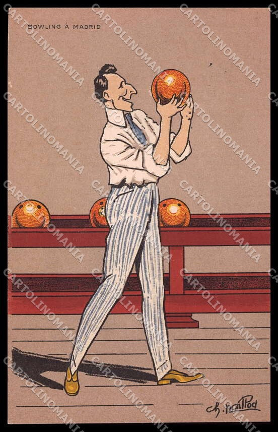 Artist Signed Ch. Naillod Royalty Bowling a Madrid A-4 Kursaal Reims pc ZG4733 – fronte
