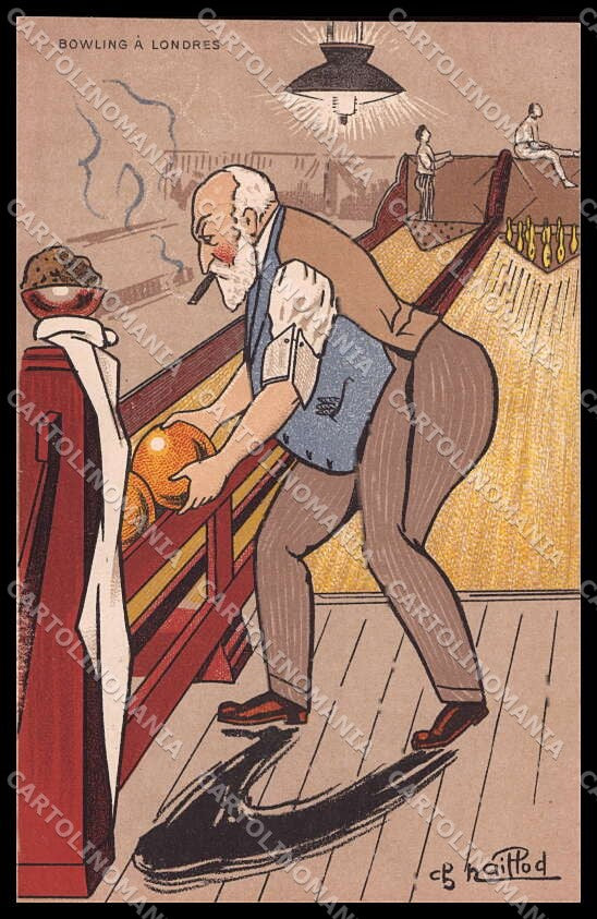 Artist Signed Ch. Naillod Royalty Bowling a Londres A-1 Kursaal Reims pc ZG4734 – fronte