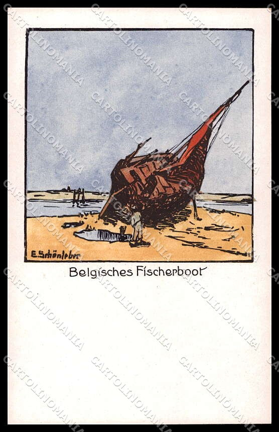 Artist Signed E. Schonleber Belgisches Fischerboot serie 238-3833 pc ZG4744 – fronte