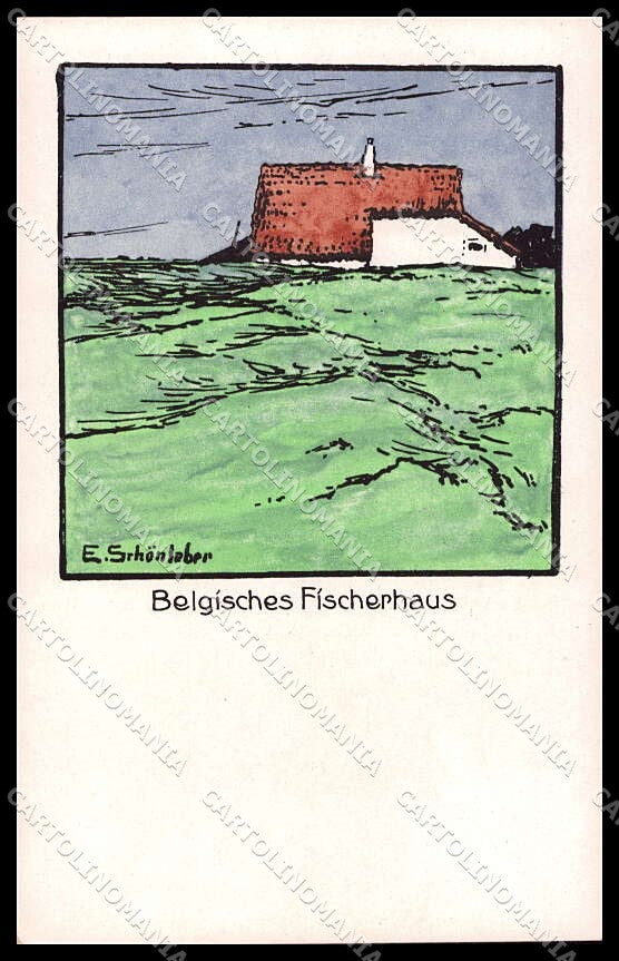 Artist Signed E. Schonleber Belgisches Fischerhaus serie 238-3837 pc ZG4747 – fronte