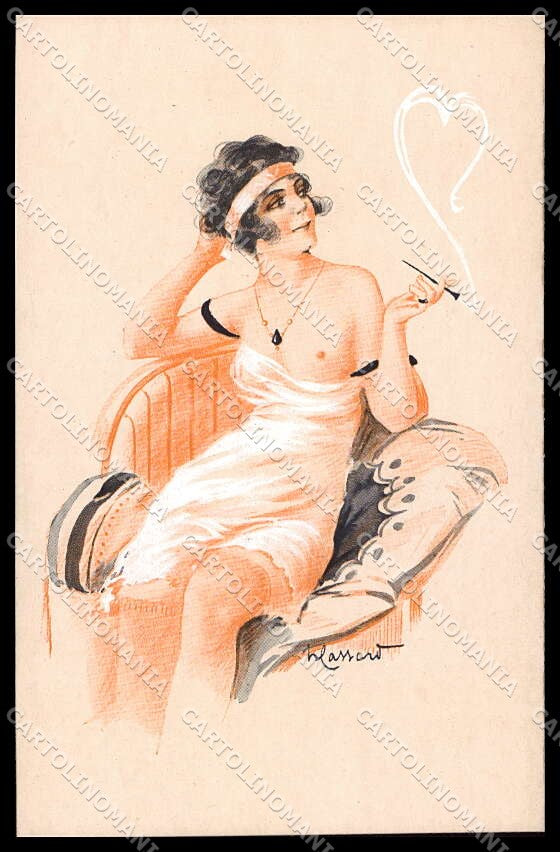 Artist Signed Cassard Risque Lady Art Deco pc ZG4816 – fronte
