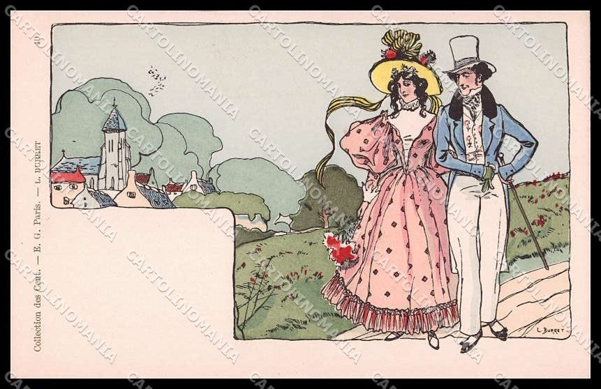 Artist Signed L. Burret Lady Art Nouveau Collection des Cent 40 pc ZG4823 – fronte
