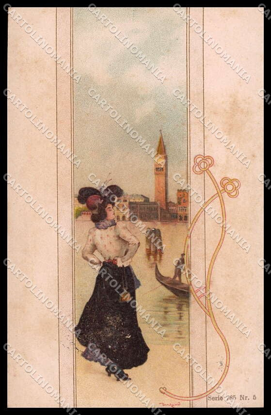 Artist Signed Basch Arpad Lady Venezia Art Nouveau serie 785-5 ABRADED pc ZG4830 – fronte