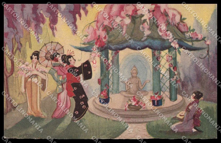 Artist Signed Chiostri Art Deco Geisha Japan Ballerini serie 318 pc ZG4936 – fronte