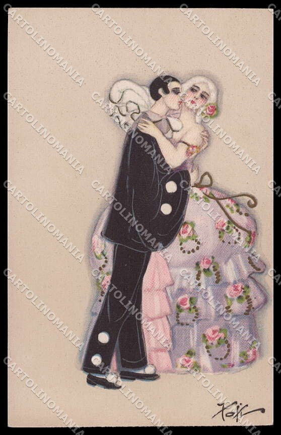 Artist Signed Chiostri Lady Pierrot Art Deco Ballerini serie 165 pc ZG4939 – fronte