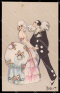Artist Signed Chiostri Lady Colombine Pierrot Art Deco Ballerini 165 pc ZG4961 – fronte