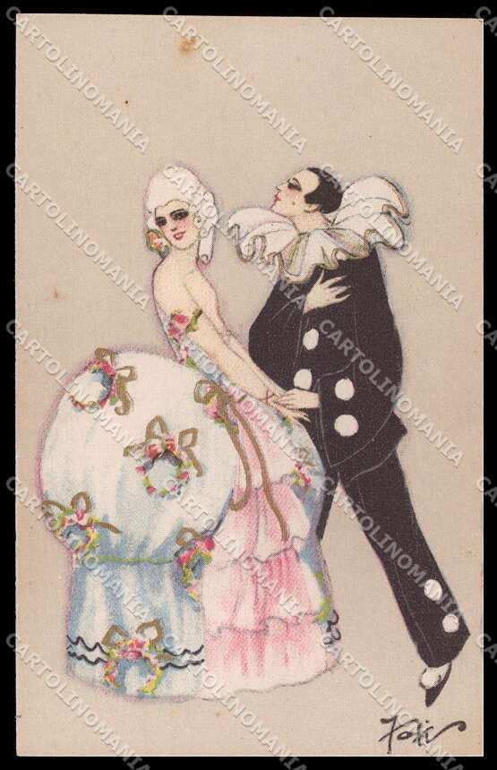 Artist Signed Chiostri Lady Colombine Pierrot Art Deco Ballerini 165 pc ZG4961 – fronte