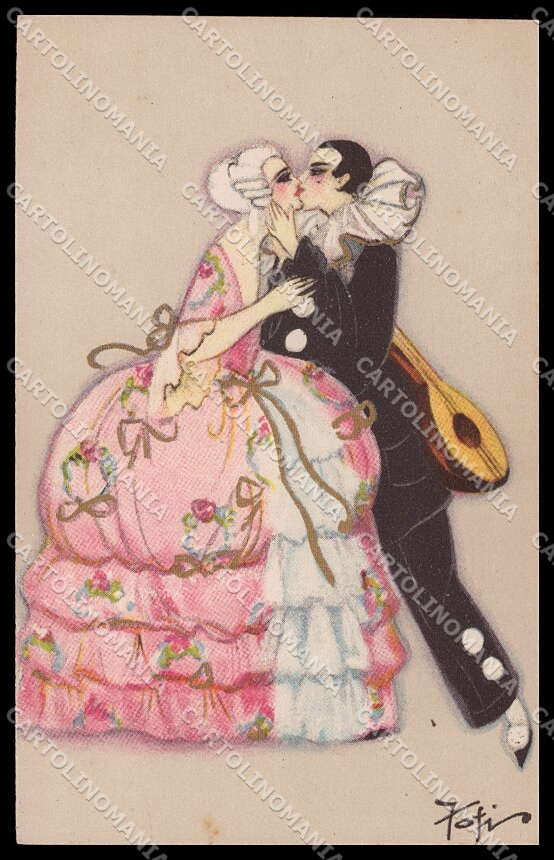 Artist Signed Chiostri Lady Pierrot Art Deco Ballerini e Fratini 165 pc ZG4967 – fronte