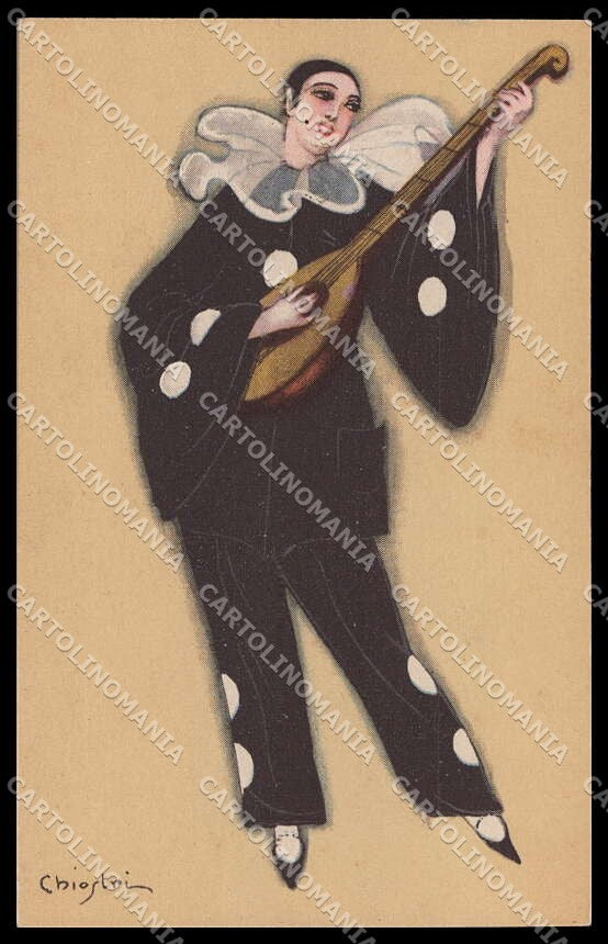 Artist Signed Chiostri Pierrot Art Deco Ballerini e Fratini serie 167 pc ZG4971 – fronte
