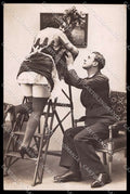 French Risque Woman Couple Stocking Original RPPC postcard ZG5228 – fronte