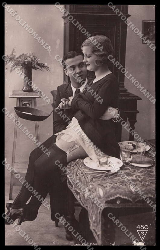 French Risque Woman Couple ? 480 Stocking Original RPPC postcard ZG5241 – fronte