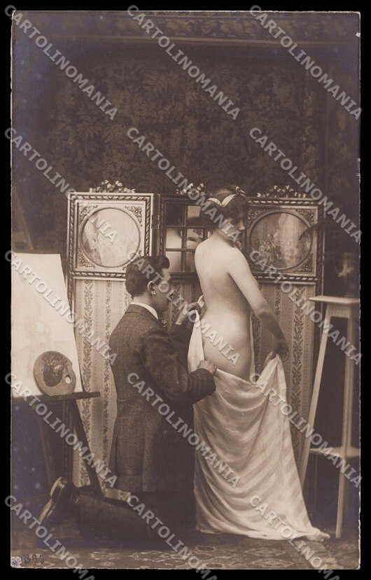 French Risque Nude Woman Painter Original RPPC postcard ZG5297 – fronte
