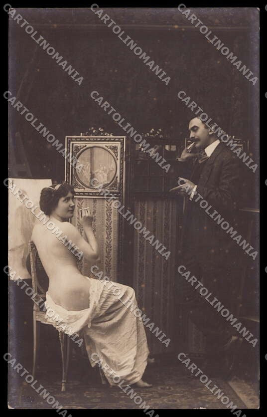 French Risque Nude Woman Painter Original RPPC postcard ZG5298 – fronte
