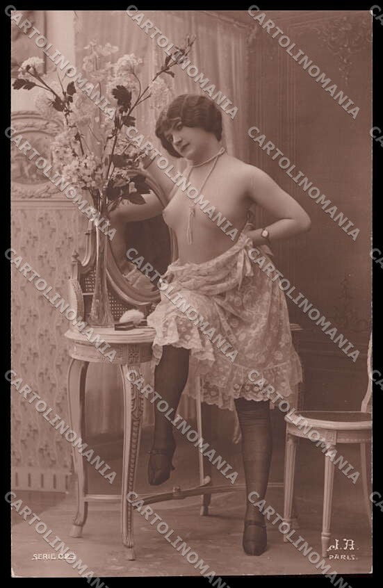 French Risque Nude Woman JA 026 Stocking Original RPPC postcard ZG5364 – fronte