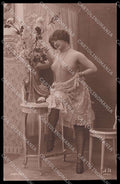 French Risque Nude Woman JA 026 Stocking Original RPPC postcard ZG5364 – fronte