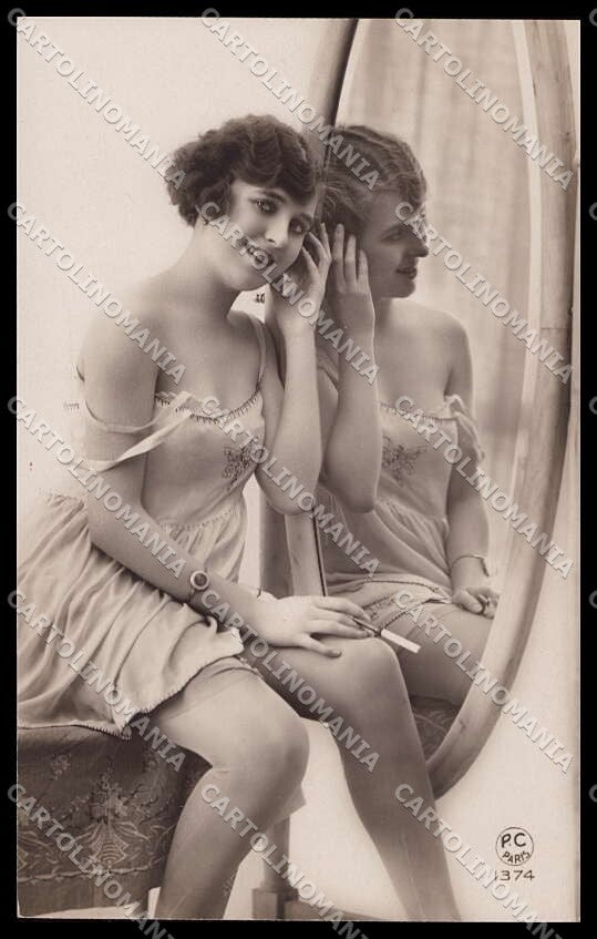 French Risque Nude Woman PC 1374 Stocking Original RPPC postcard ZG5369 – fronte