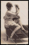 French Risque Nude Woman PC 1176 Stocking Original RPPC postcard ZG5371 – fronte