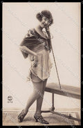 French Risque Woman Whip PC Paris 1373 Stocking Original RPPC postcard ZG5376 – fronte