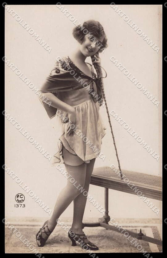 French Risque Woman Whip PC Paris 1373 Stocking Original RPPC postcard ZG5376 – fronte