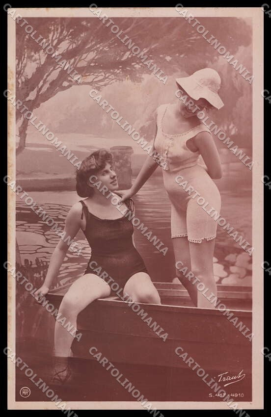 French Risque Woman Bathing Beauty Serie 417 Original RPPC postcard ZG5613 – fronte