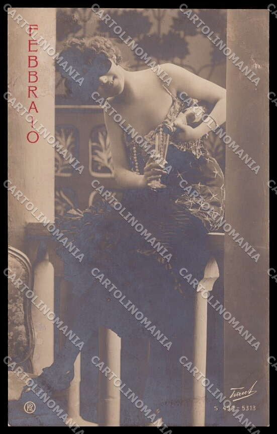 Italian Risque Woman Lady Carnival Toasting Original RPPC postcard ZG5621 – fronte