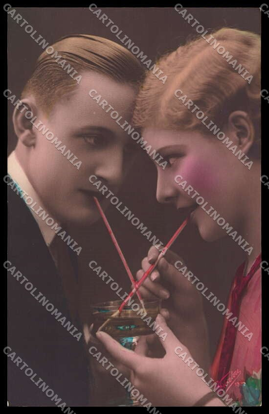 Romantic Couple Lady Tinted Color Fotocelere 1322 Original RPPC postcard ZG5623 – fronte