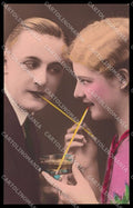 Romantic Couple Lady Tinted Color Fotocelere 1322 Original RPPC postcard ZG5624 – fronte