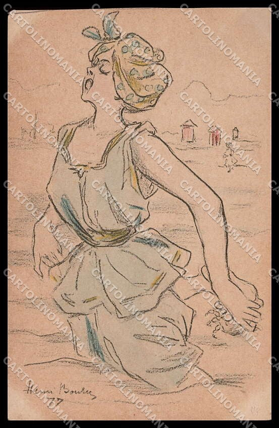 Boutet Henri Lady Bathing Beauty CORNER CREASE Original postcard ZG5640 – fronte