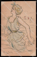 Boutet Henri Lady Bathing Beauty CORNER CREASE Original postcard ZG5640 – fronte