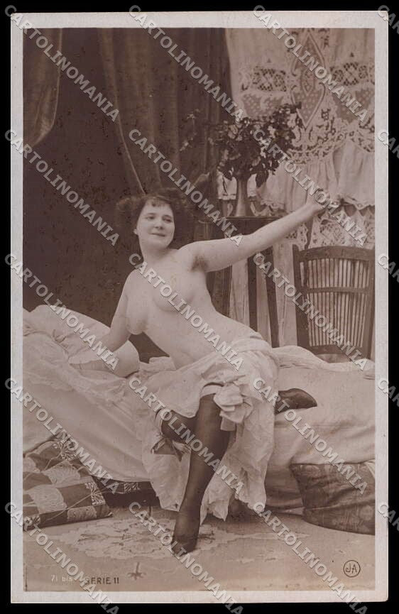 French Risque Nude Woman JA 11 Stocking Original RPPC postcard ZG5654 – fronte