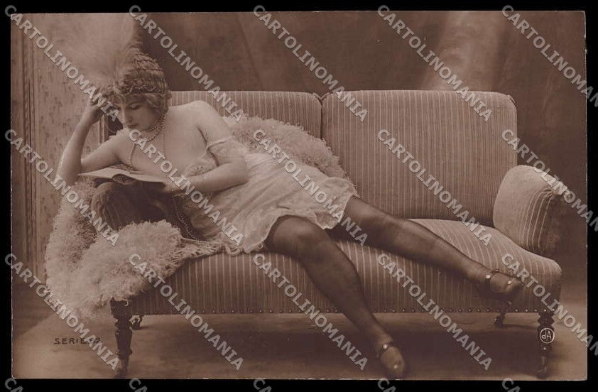French Risque Lady Stocking JA serie 62 RPPC postcard ZG5915 – fronte