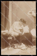 French Risque Lady Stocking RPPC postcard ZG5920 – fronte