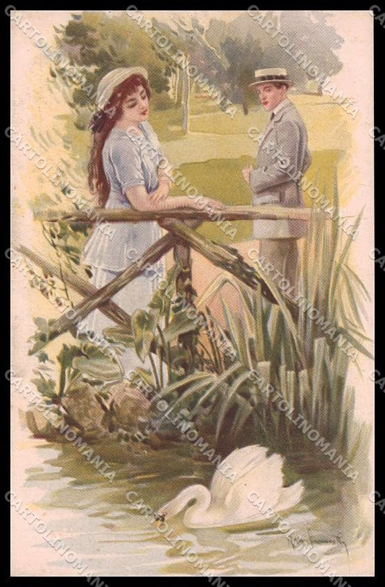 Illustratori Artist Signed Simonetti Romantic Couple Lady serie 292-1 pc ZG5991 – fronte
