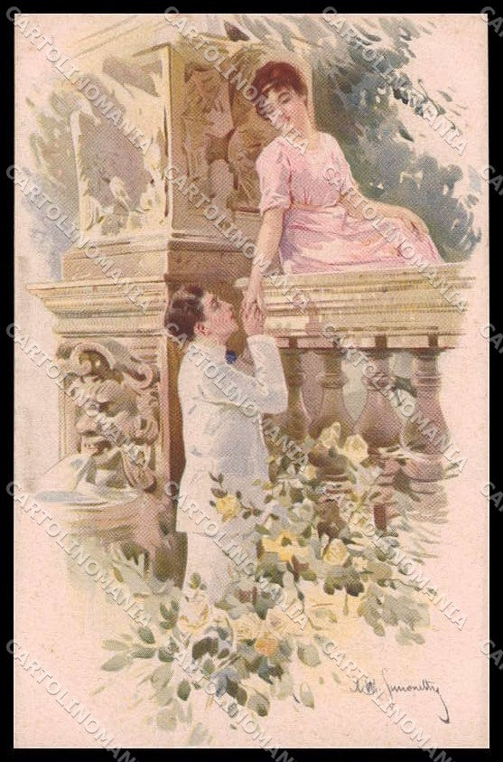 Illustratori Artist Signed Simonetti Romantic Couple Lady serie 292-2 pc ZG5992 – fronte
