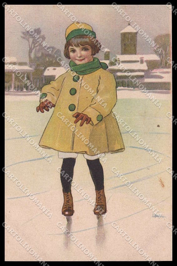 Illustratori Artist Signed L. Metlicovitz Girl Ice-skating serie 142-5 pc ZG5997 – fronte