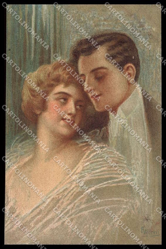 Illustratori Artist Signed Vecchi Romantic Couple Lady serie 220-3 pc ZG6004 – fronte