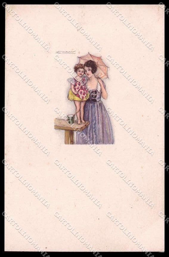 Illustratori Artist Signed Mauzan Glamour Lady Child serie 418M-4 pc ZG6021 – fronte