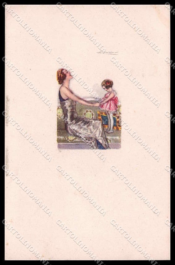 Illustratori Artist Signed Mauzan Glamour Lady Child serie 418M-3 pc ZG6022 – fronte