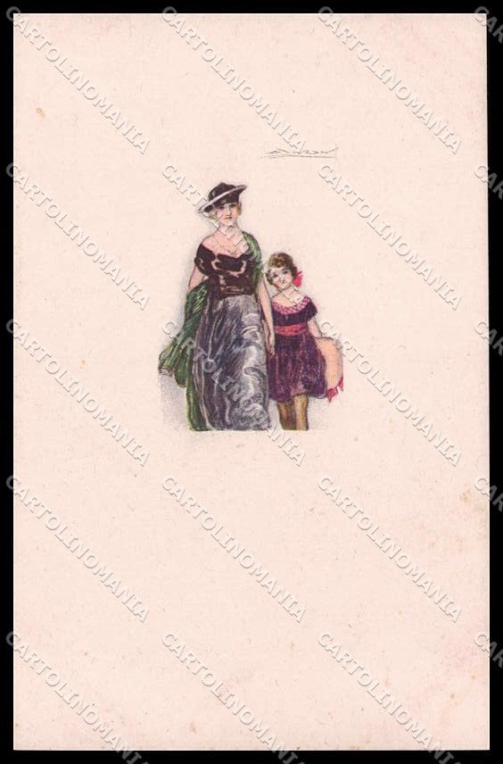 Illustratori Artist Signed Mauzan Glamour Lady Child serie 418M-2 pc ZG6023 – fronte
