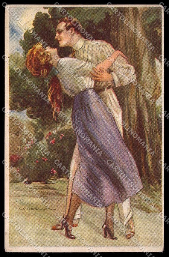 Artist Signed Corbella Couple Lady serie 407-2 CREASED TEARED pc ZG6031 – fronte