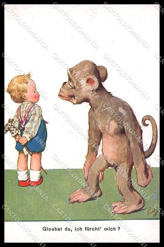 Illustratori Artist Signed Feiertag ? Boy Monkey BKWI serie 66-1 pc ZG6056 – fronte
